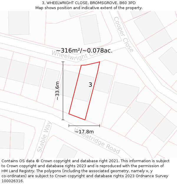 3, WHEELWRIGHT CLOSE, BROMSGROVE, B60 3PD: Plot and title map