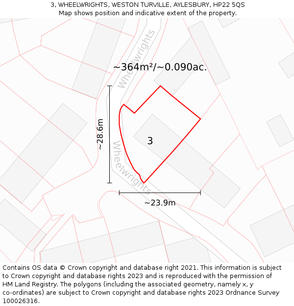 3, WHEELWRIGHTS, WESTON TURVILLE, AYLESBURY, HP22 5QS: Plot and title map