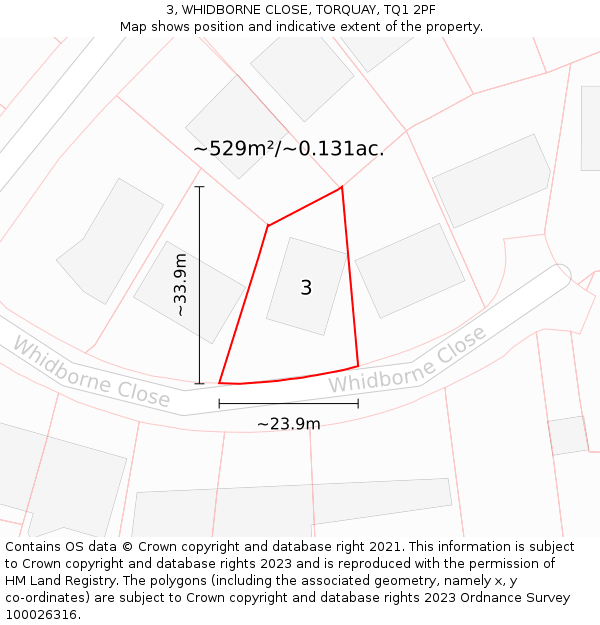 3, WHIDBORNE CLOSE, TORQUAY, TQ1 2PF: Plot and title map