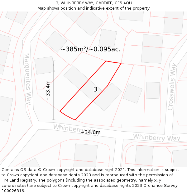 3, WHINBERRY WAY, CARDIFF, CF5 4QU: Plot and title map