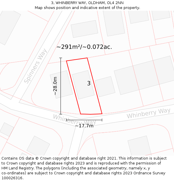 3, WHINBERRY WAY, OLDHAM, OL4 2NN: Plot and title map