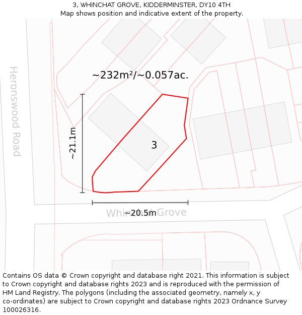 3, WHINCHAT GROVE, KIDDERMINSTER, DY10 4TH: Plot and title map
