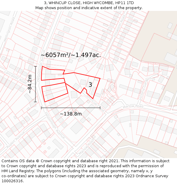 3, WHINCUP CLOSE, HIGH WYCOMBE, HP11 1TD: Plot and title map