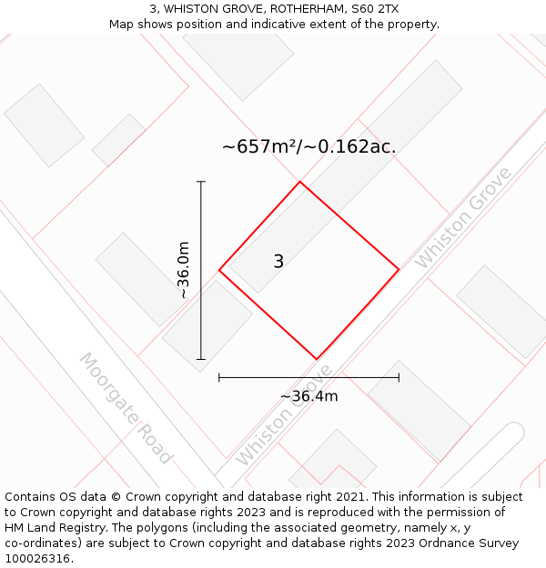 3, WHISTON GROVE, ROTHERHAM, S60 2TX: Plot and title map