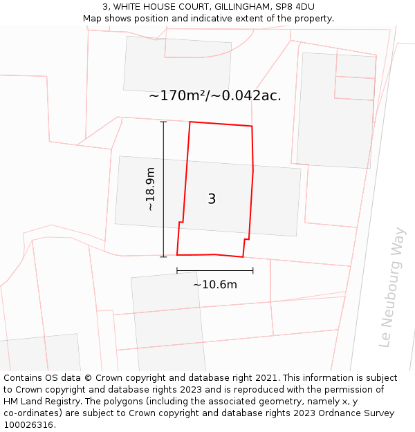 3, WHITE HOUSE COURT, GILLINGHAM, SP8 4DU: Plot and title map