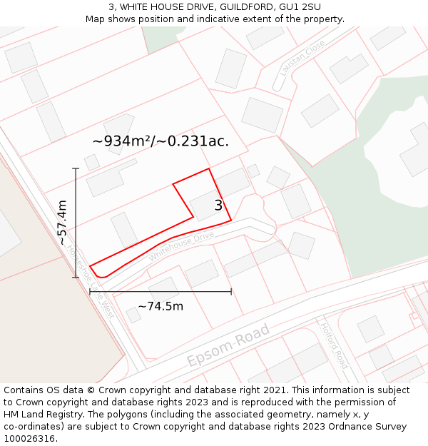 3, WHITE HOUSE DRIVE, GUILDFORD, GU1 2SU: Plot and title map