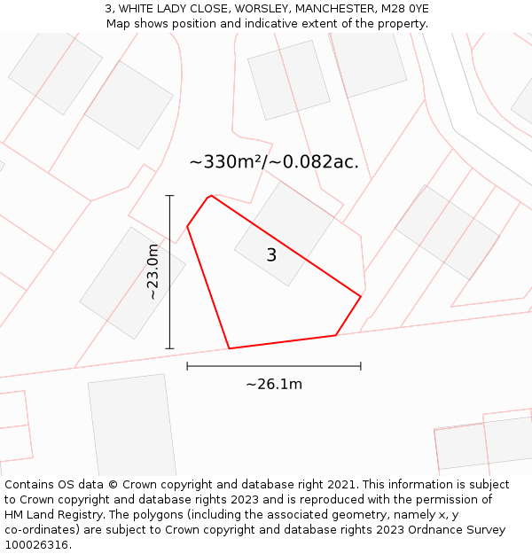 3, WHITE LADY CLOSE, WORSLEY, MANCHESTER, M28 0YE: Plot and title map