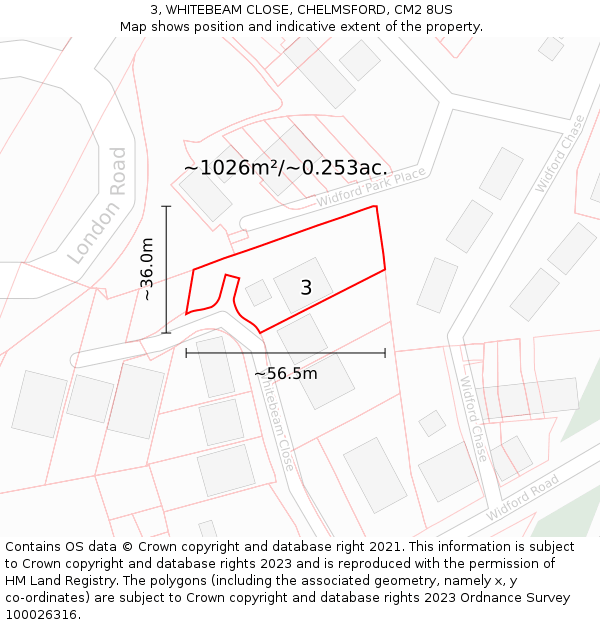 3, WHITEBEAM CLOSE, CHELMSFORD, CM2 8US: Plot and title map