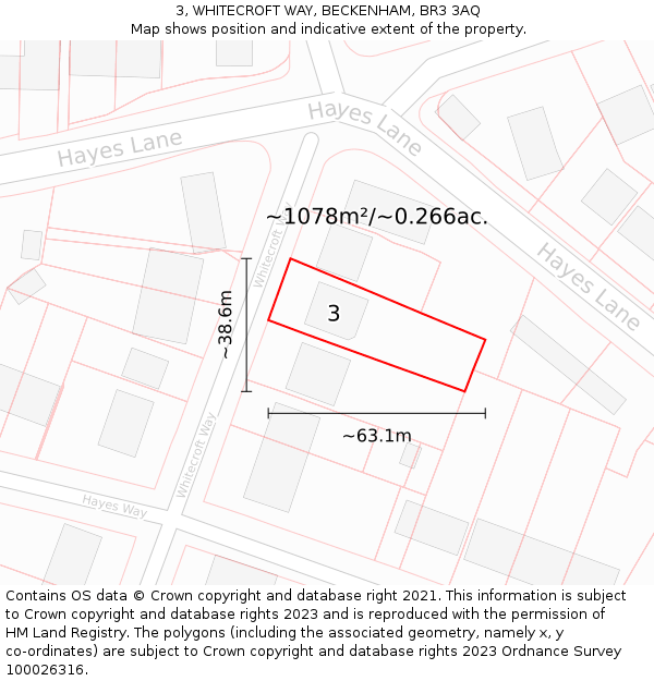 3, WHITECROFT WAY, BECKENHAM, BR3 3AQ: Plot and title map