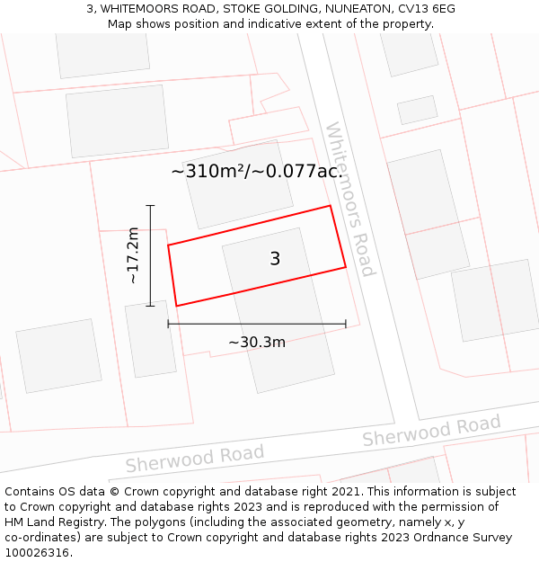 3, WHITEMOORS ROAD, STOKE GOLDING, NUNEATON, CV13 6EG: Plot and title map