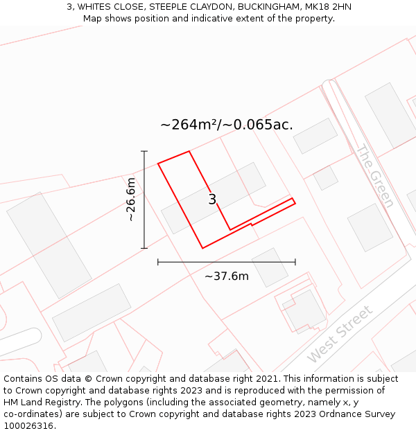 3, WHITES CLOSE, STEEPLE CLAYDON, BUCKINGHAM, MK18 2HN: Plot and title map