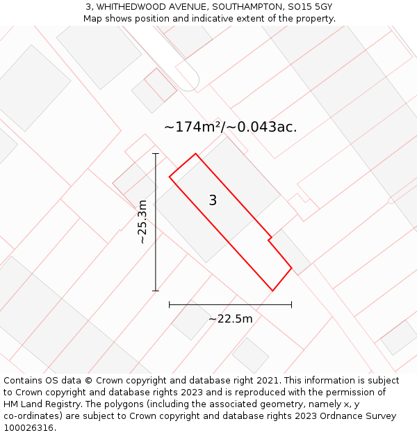 3, WHITHEDWOOD AVENUE, SOUTHAMPTON, SO15 5GY: Plot and title map