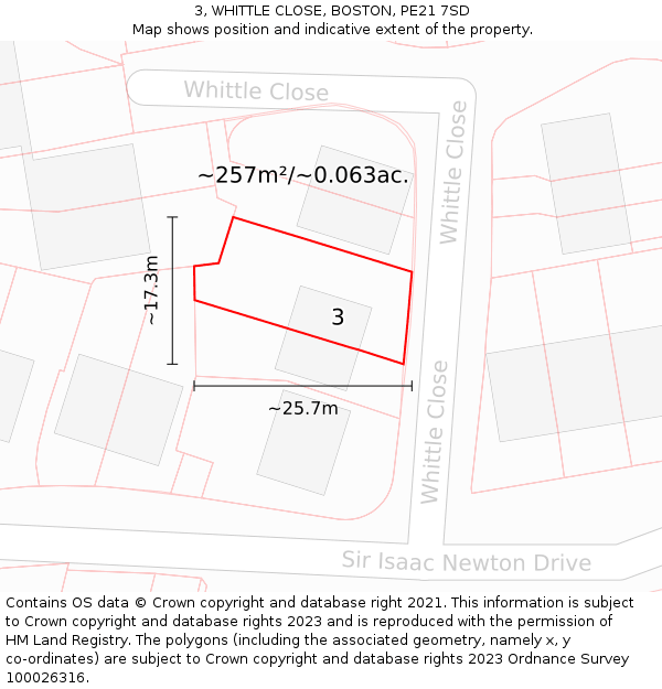 3, WHITTLE CLOSE, BOSTON, PE21 7SD: Plot and title map