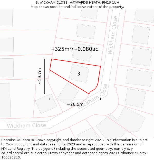 3, WICKHAM CLOSE, HAYWARDS HEATH, RH16 1UH: Plot and title map