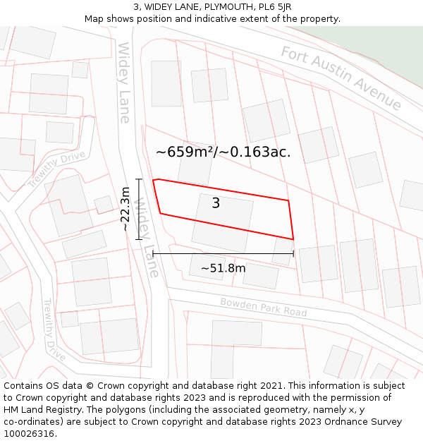 3, WIDEY LANE, PLYMOUTH, PL6 5JR: Plot and title map