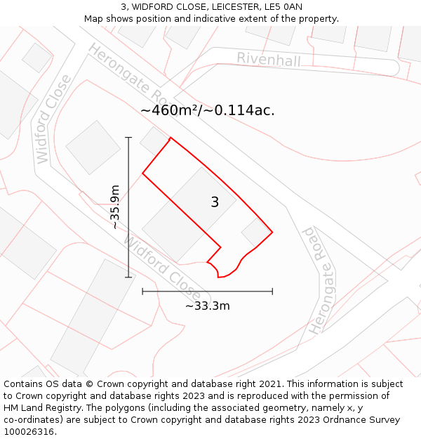 3, WIDFORD CLOSE, LEICESTER, LE5 0AN: Plot and title map