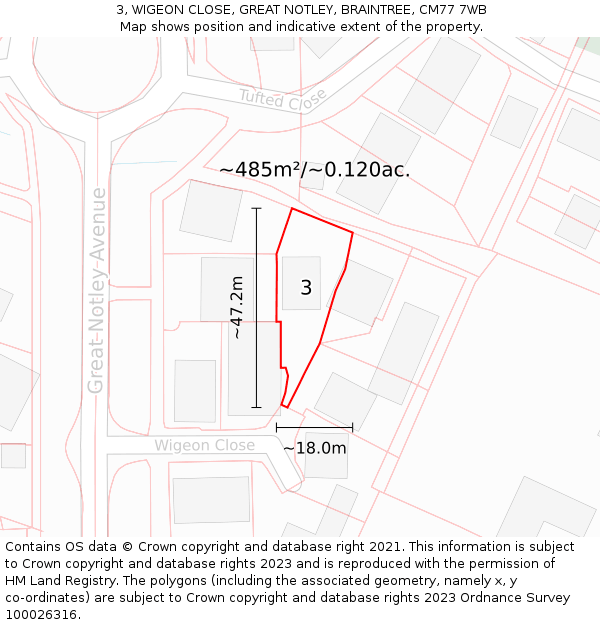 3, WIGEON CLOSE, GREAT NOTLEY, BRAINTREE, CM77 7WB: Plot and title map