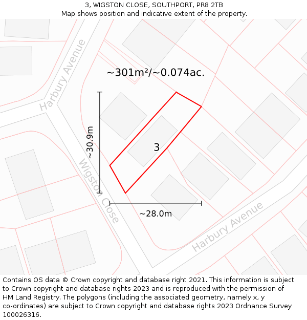 3, WIGSTON CLOSE, SOUTHPORT, PR8 2TB: Plot and title map