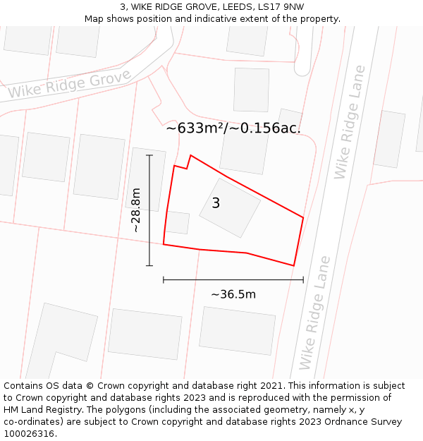 3, WIKE RIDGE GROVE, LEEDS, LS17 9NW: Plot and title map