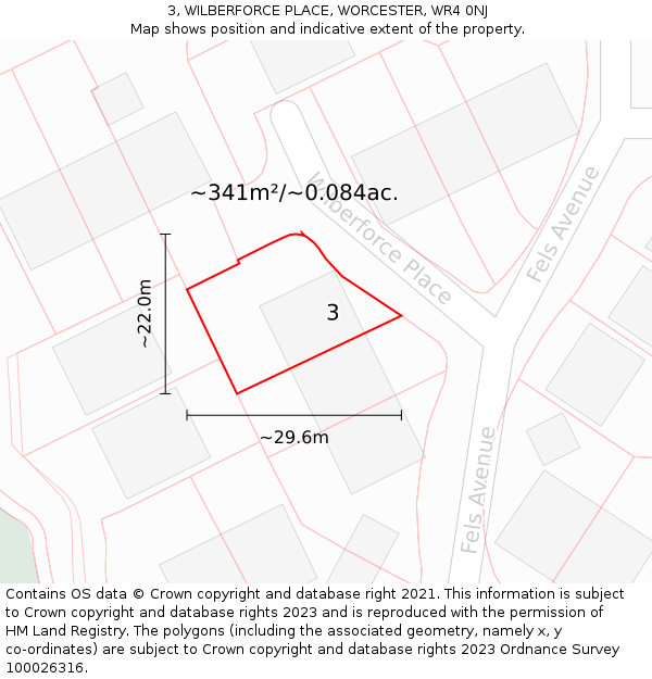 3, WILBERFORCE PLACE, WORCESTER, WR4 0NJ: Plot and title map