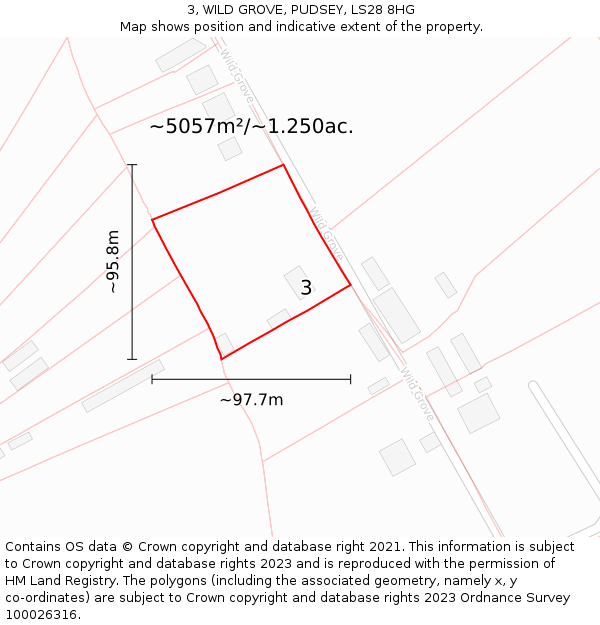 3, WILD GROVE, PUDSEY, LS28 8HG: Plot and title map