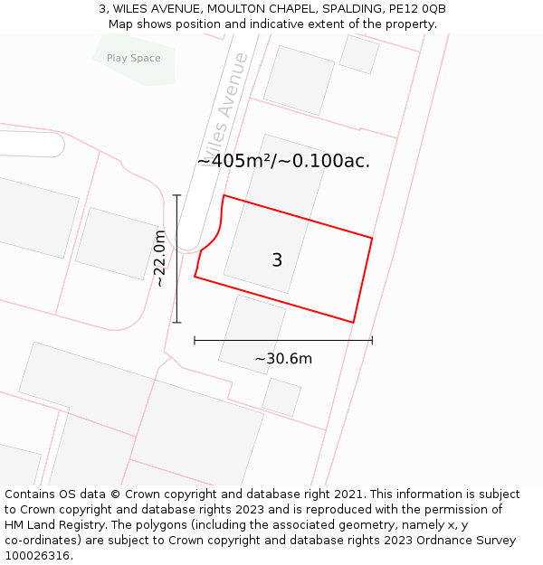 3, WILES AVENUE, MOULTON CHAPEL, SPALDING, PE12 0QB: Plot and title map