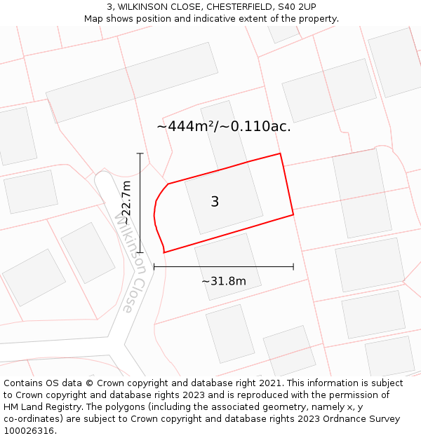 3, WILKINSON CLOSE, CHESTERFIELD, S40 2UP: Plot and title map