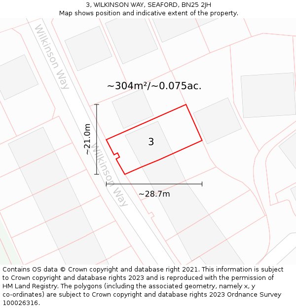 3, WILKINSON WAY, SEAFORD, BN25 2JH: Plot and title map