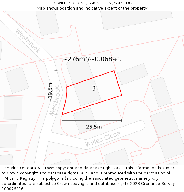 3, WILLES CLOSE, FARINGDON, SN7 7DU: Plot and title map