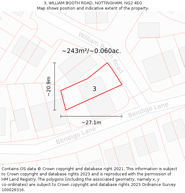 3, WILLIAM BOOTH ROAD, NOTTINGHAM, NG2 4EG: Plot and title map