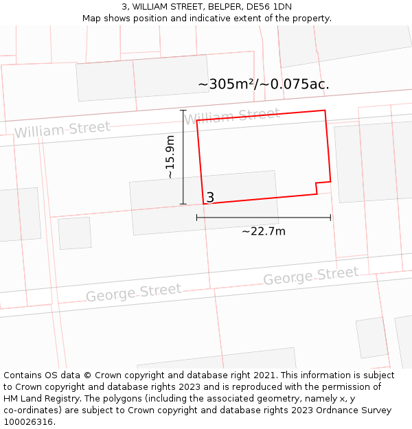 3, WILLIAM STREET, BELPER, DE56 1DN: Plot and title map