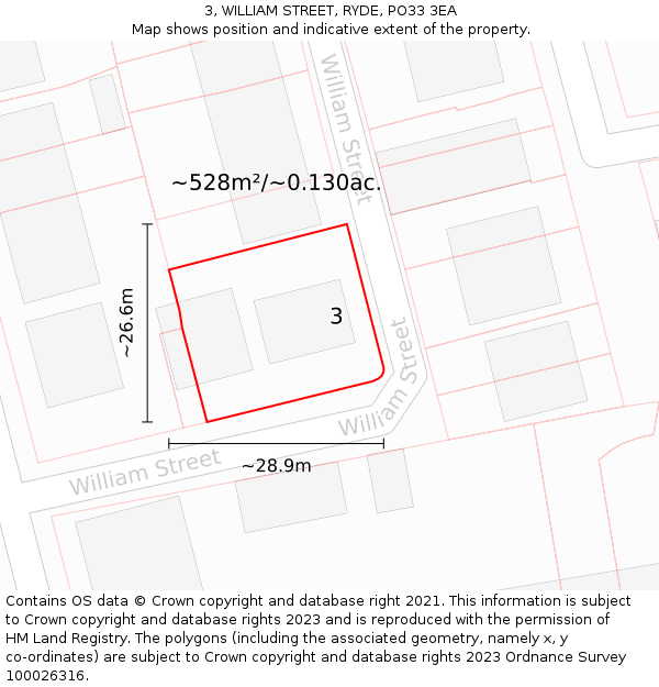 3, WILLIAM STREET, RYDE, PO33 3EA: Plot and title map