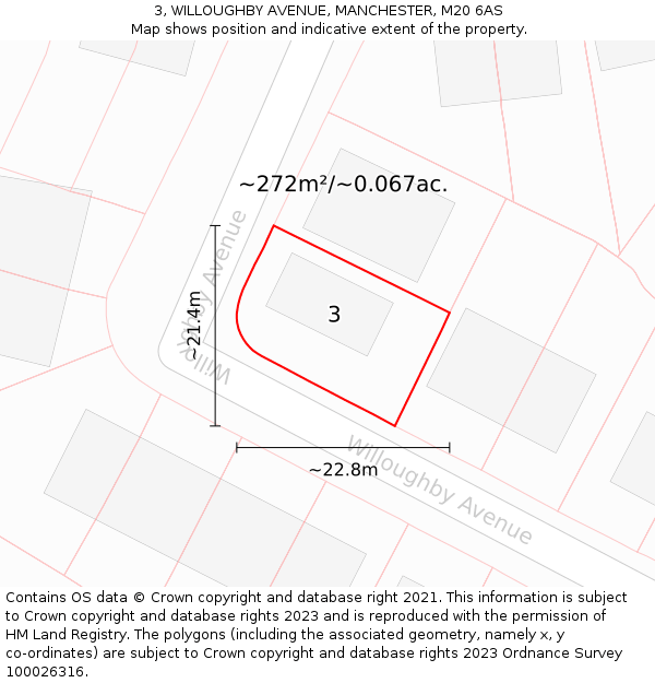 3, WILLOUGHBY AVENUE, MANCHESTER, M20 6AS: Plot and title map