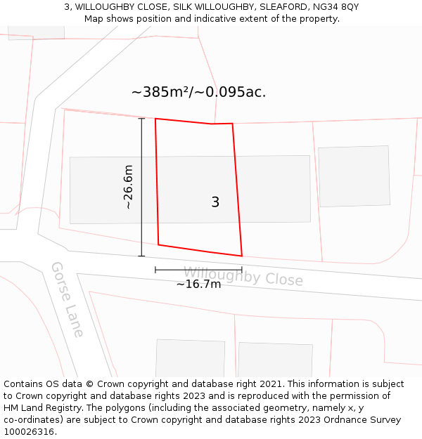 3, WILLOUGHBY CLOSE, SILK WILLOUGHBY, SLEAFORD, NG34 8QY: Plot and title map