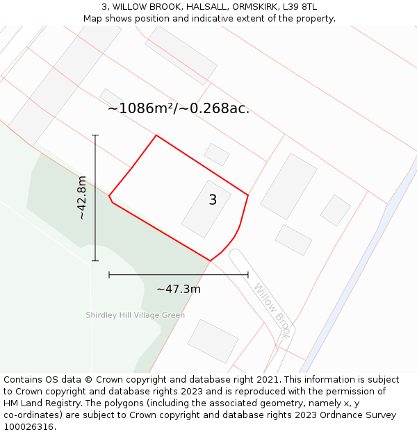 3, WILLOW BROOK, HALSALL, ORMSKIRK, L39 8TL: Plot and title map