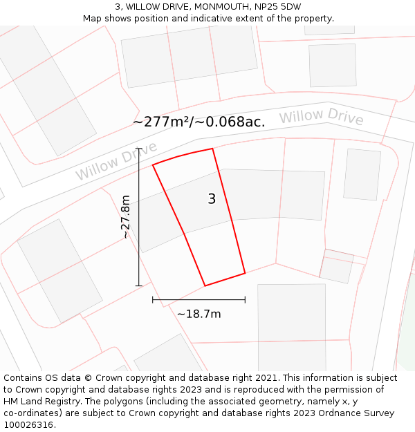 3, WILLOW DRIVE, MONMOUTH, NP25 5DW: Plot and title map
