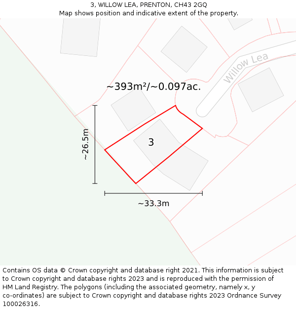 3, WILLOW LEA, PRENTON, CH43 2GQ: Plot and title map