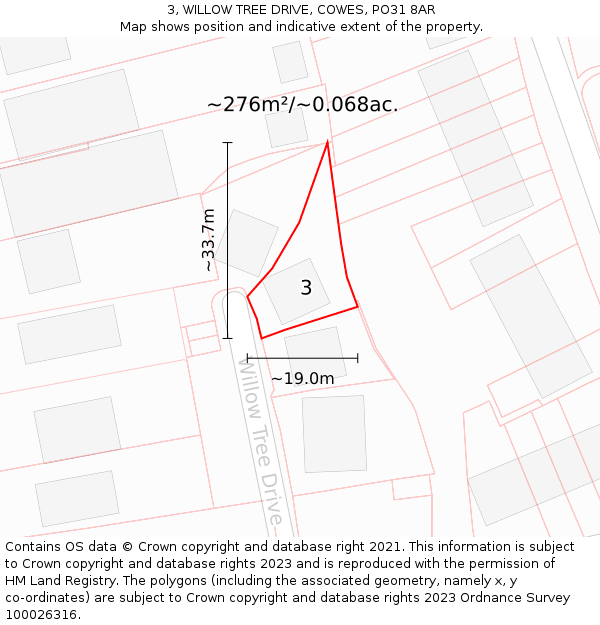 3, WILLOW TREE DRIVE, COWES, PO31 8AR: Plot and title map