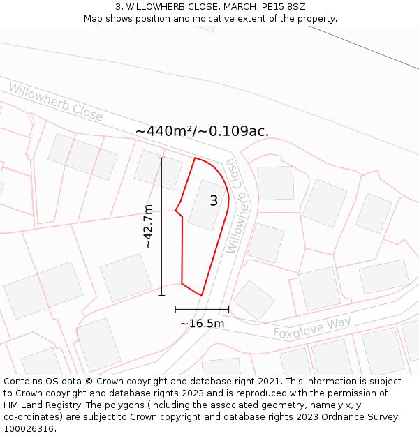 3, WILLOWHERB CLOSE, MARCH, PE15 8SZ: Plot and title map