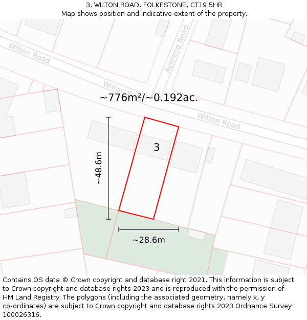 3, WILTON ROAD, FOLKESTONE, CT19 5HR: Plot and title map