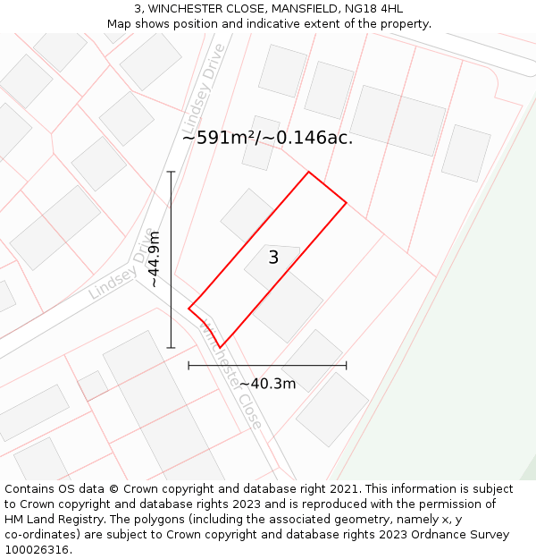 3, WINCHESTER CLOSE, MANSFIELD, NG18 4HL: Plot and title map