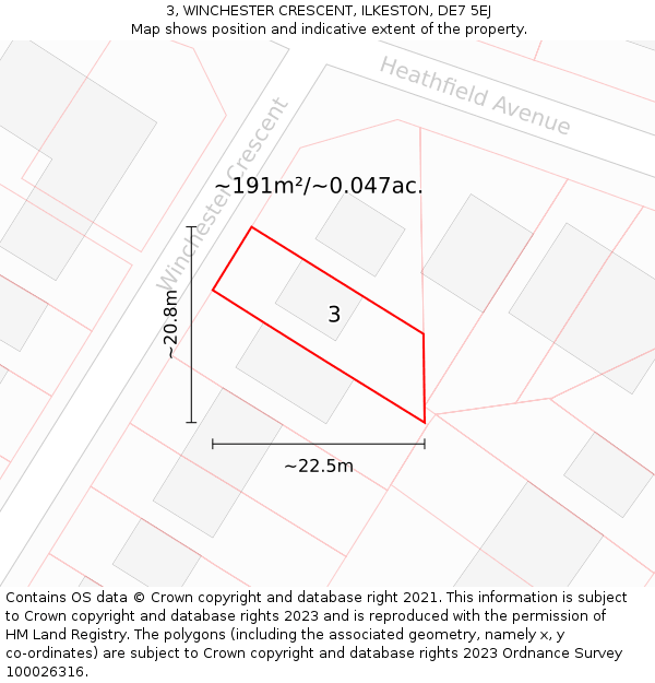 3, WINCHESTER CRESCENT, ILKESTON, DE7 5EJ: Plot and title map