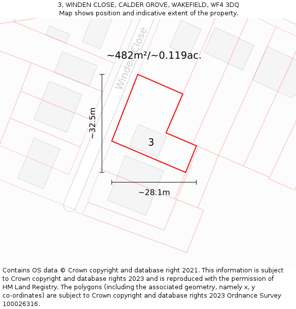 3, WINDEN CLOSE, CALDER GROVE, WAKEFIELD, WF4 3DQ: Plot and title map