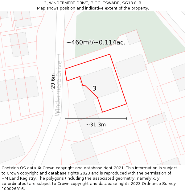 3, WINDERMERE DRIVE, BIGGLESWADE, SG18 8LR: Plot and title map