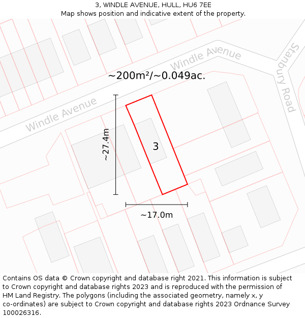 3, WINDLE AVENUE, HULL, HU6 7EE: Plot and title map