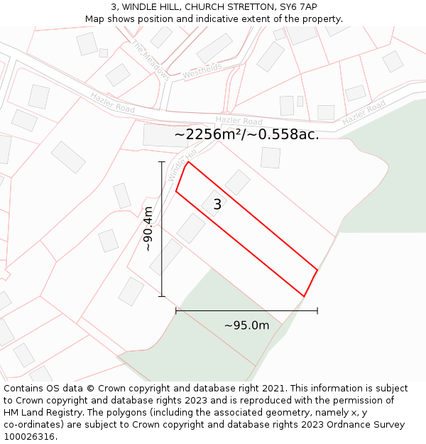 3, WINDLE HILL, CHURCH STRETTON, SY6 7AP: Plot and title map