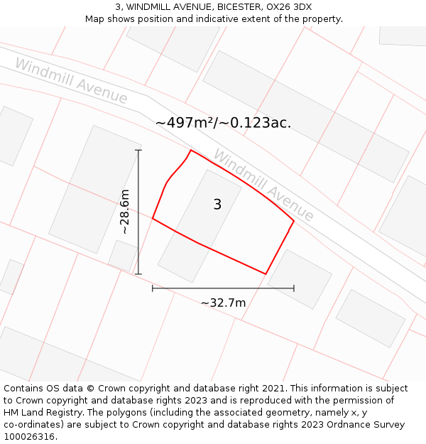 3, WINDMILL AVENUE, BICESTER, OX26 3DX: Plot and title map