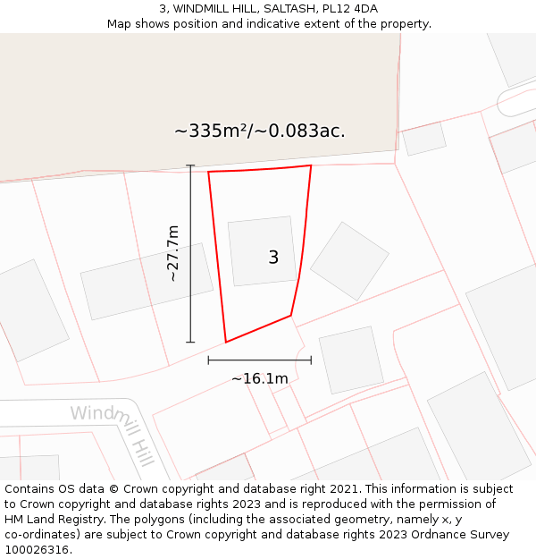 3, WINDMILL HILL, SALTASH, PL12 4DA: Plot and title map