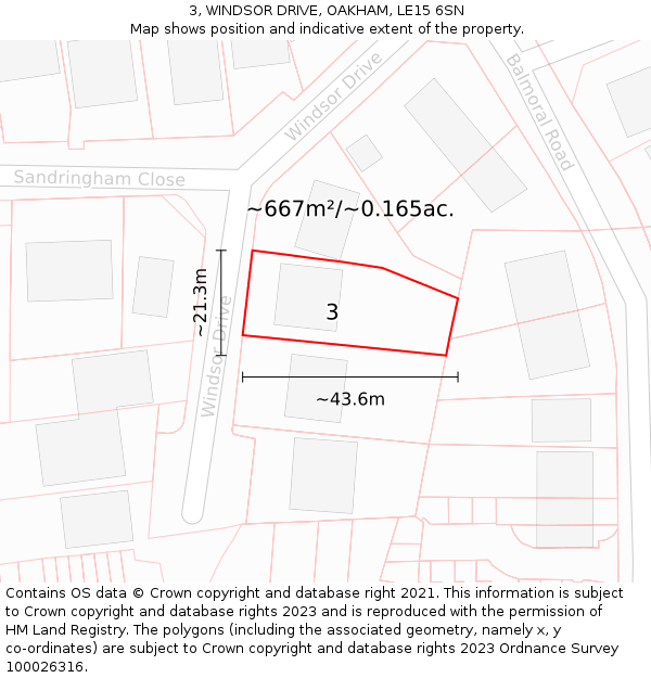 3, WINDSOR DRIVE, OAKHAM, LE15 6SN: Plot and title map