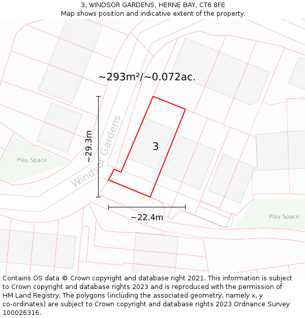 3, WINDSOR GARDENS, HERNE BAY, CT6 8FE: Plot and title map